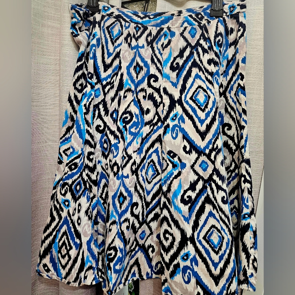 Covington A-Line Skirt with Blue and Black Geometric Design